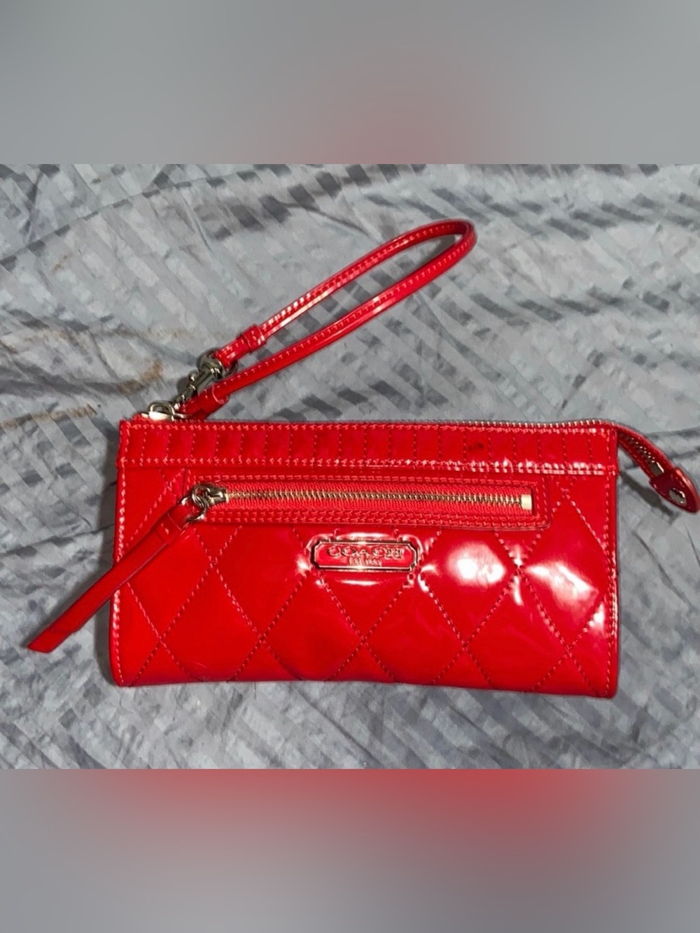 Coach Wristlet Cherry Red Patent Quilted